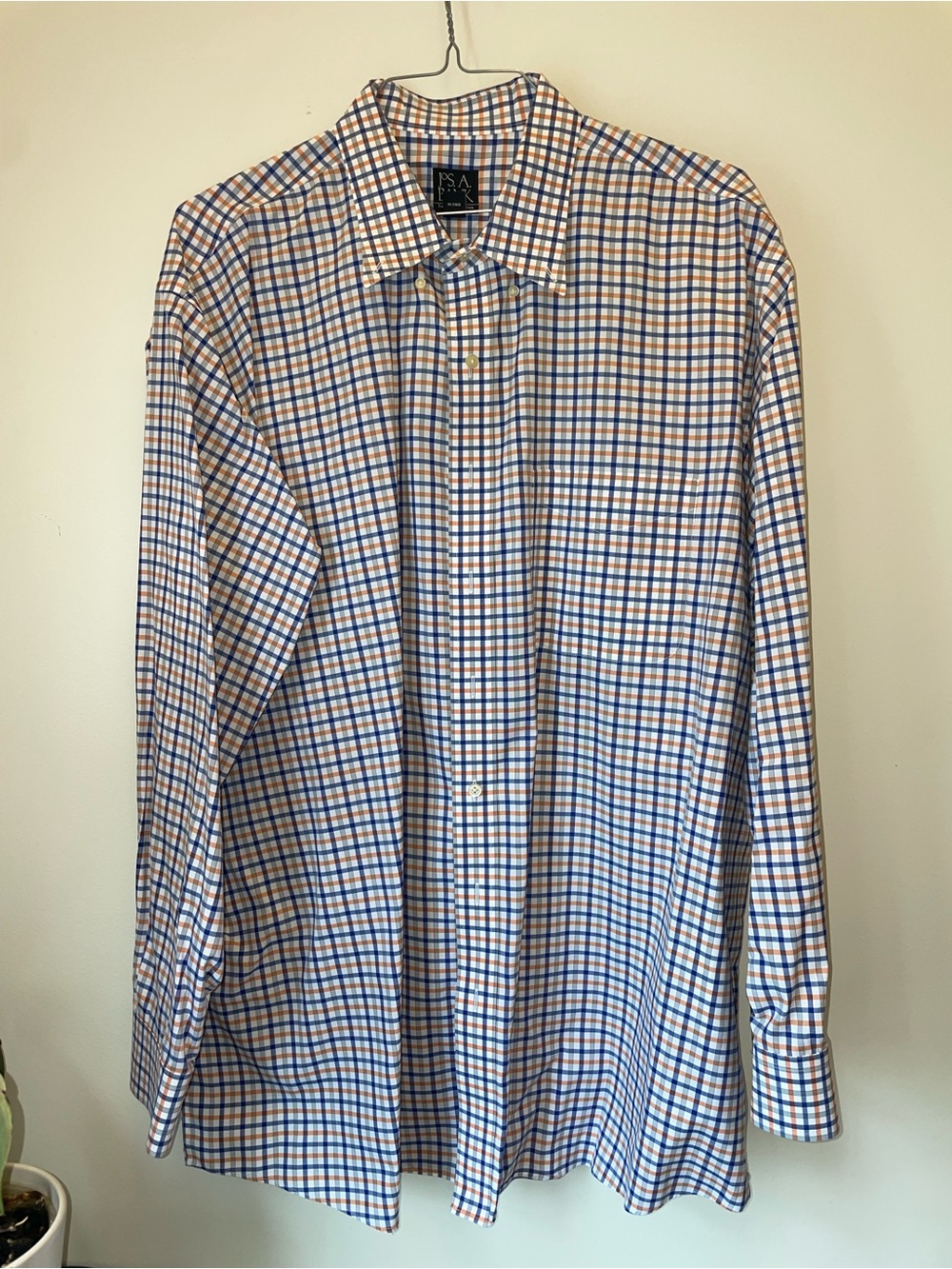 Jos A. Bank Blue and Orange Check Button-Down Shirt